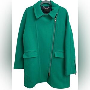 J Crew Women’s Wool Blend Emerald Green Long Two Way Zip Coat Jacket Size 12